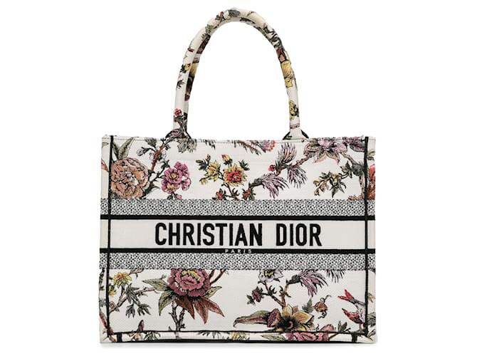 Dior Blanc Moyen Jardin Botanique Sac Livre Toile Tissu  ref.1424632