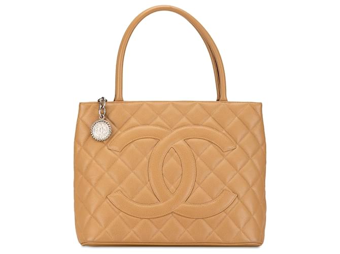 Chanel Braune Kaviar Medaillon Tasche Beige Leder  ref.1424643