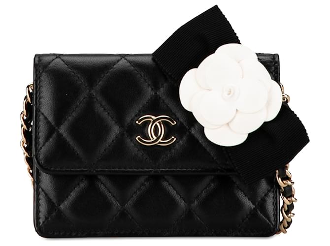 Wallet On Chain Chanel Black Quilted Lambskin My Chanel Lady Card Holder On Chain Leather  ref.1424646