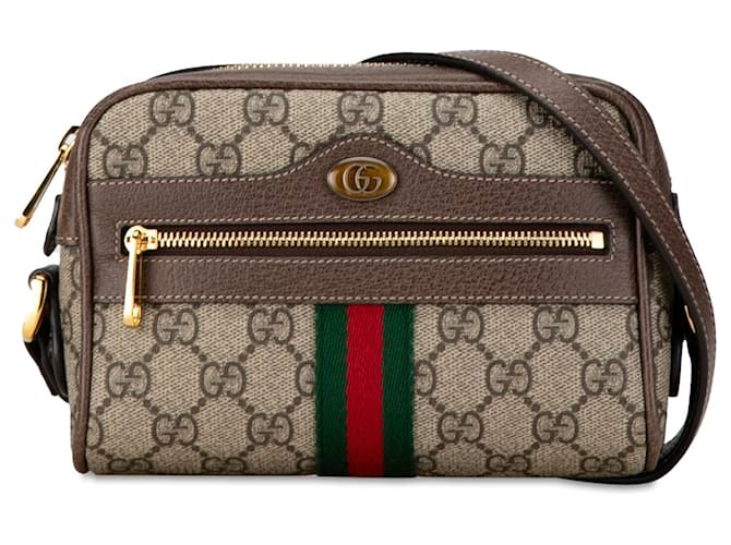 Gucci Braune Mini GG Supreme Ophidia Umhängetasche Beige Kalbähnliches Kalb Tuch  ref.1424685