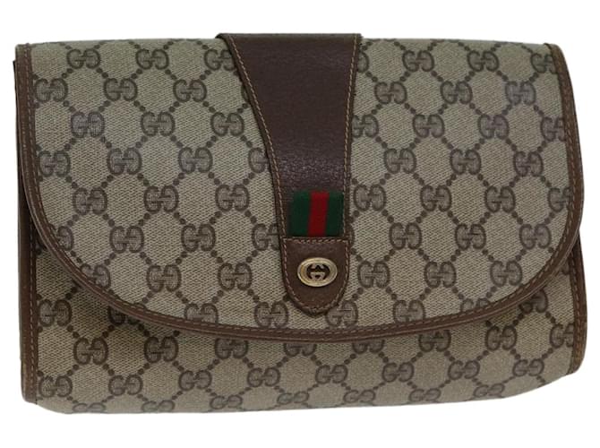 GUCCI GG Supreme Web Sherry Line Clutch Bag PVC Beige Red 156 01 030 Auth th4947  ref.1424754