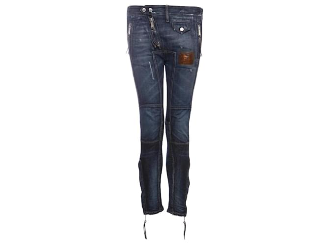 Dsquared2, jeans biker con patchwork blu 