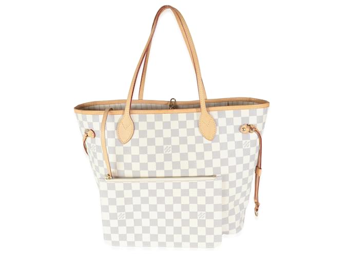 Louis Vuitton Damier Azur Tela Neverfull MM Blu Beige  ref.1424883