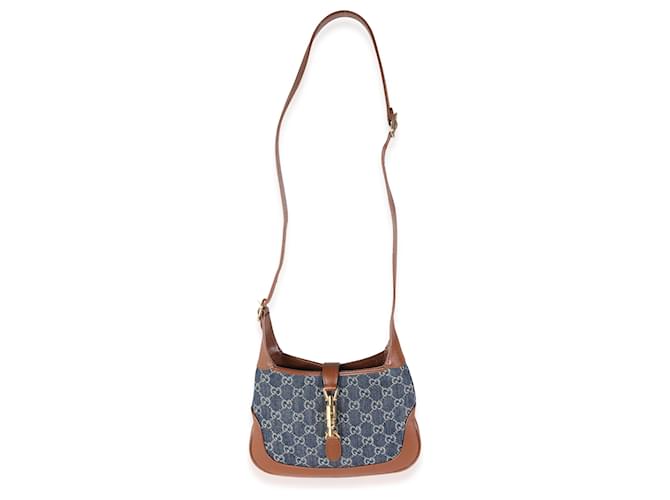 Gucci Blue Tea Cuir New Denim GG Calfskin Jackie 1961 Hobo Brown Leather Cloth  ref.1424923