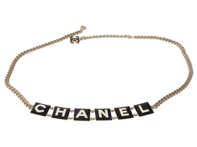 Chanel 2022 Schwarz-Weiß Emaille Goldplattierte Logo-Gürtel