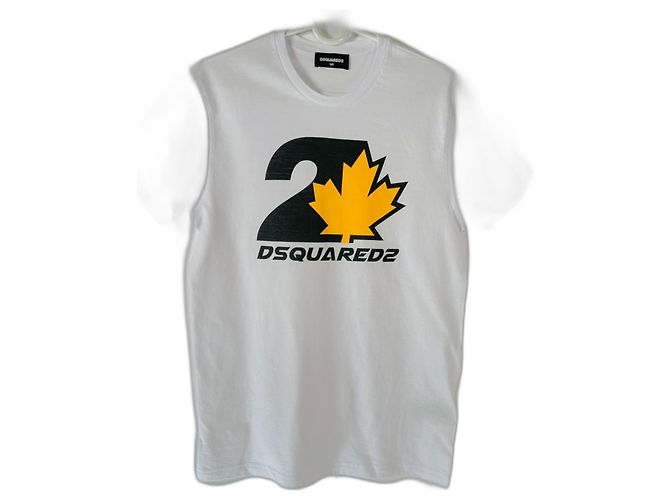 Camiseta Logos Dsquared2 Blanca Algodón Blanco Multicolor Amarillo