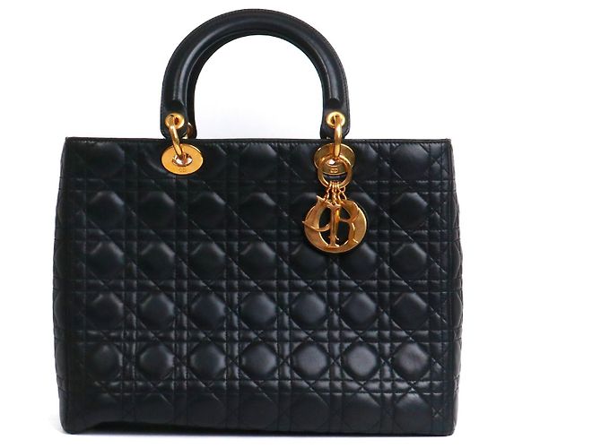 DIOR - Bolsa grande Lady Dior em couro acolchoado preto
