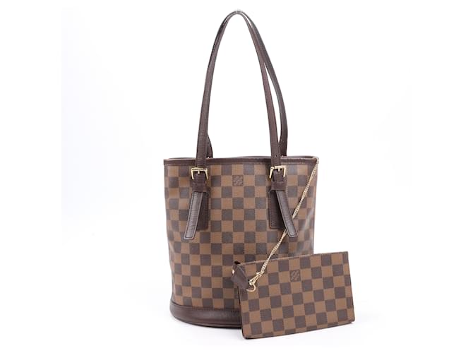 Bucket Sac à épaule Marais en toile Damier Ebene Louis Vuitton N42240 Cuir Marron  ref.1425012