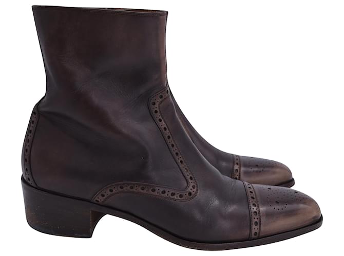 Bottes de cheville Gucci style western en cuir brun décoloré Marron  ref.1425033