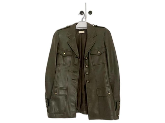 Cambon Chanel 1996 runway leather jacket Dark green