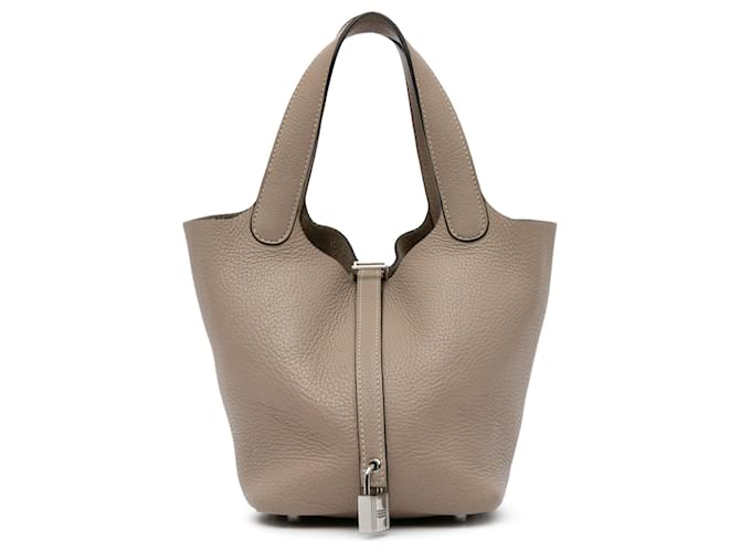 Hermès Brown Taurillon Clemence Picotin Lock 22 Taupe Leather Pony-style calfskin  ref.1425091