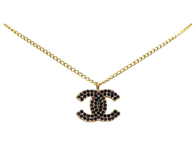 Chanel Gold Gold Plated CC Crystal Pendant Necklace Golden Metal Gold-plated  ref.1425148