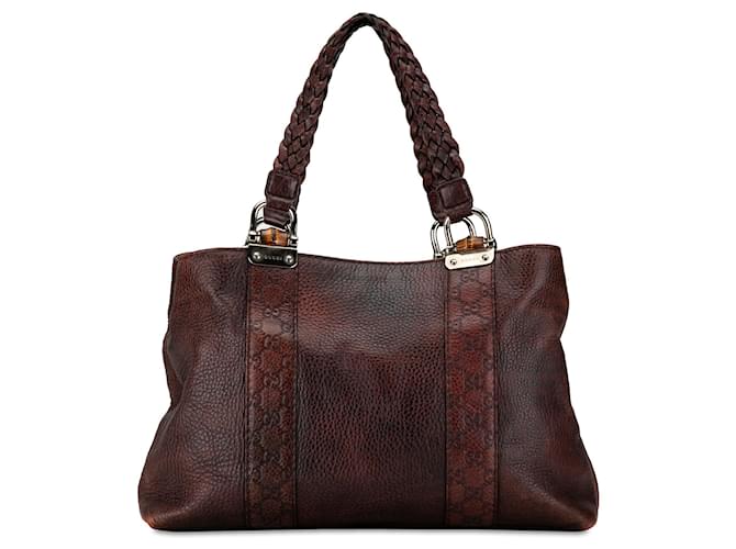 Gucci Brown Bamboo Libeccio Tote Dark brown Leather Pony-style calfskin  ref.1425165