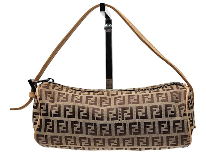 Bolsa Baguette Fendi Zucca Zucchino Marrom Pano  ref.1425189