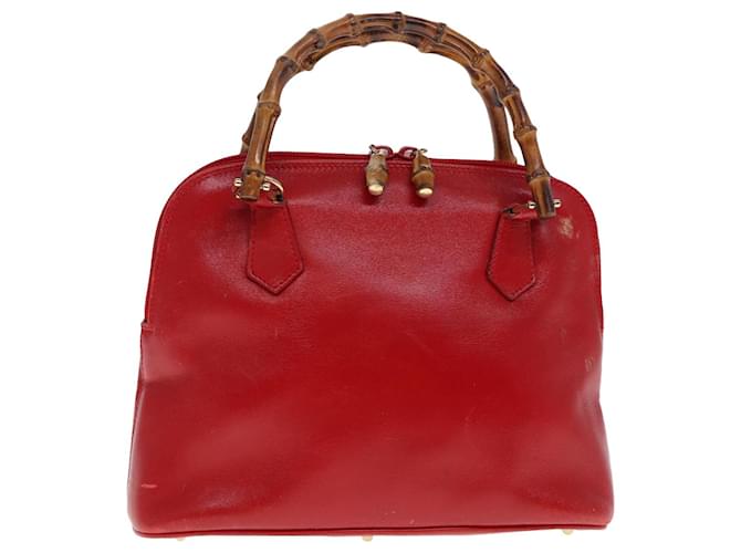 Bolsa de mão em couro GUCCI Bamboo 000 2865 0290 Auth 77456 Vermelho  ref.1425239