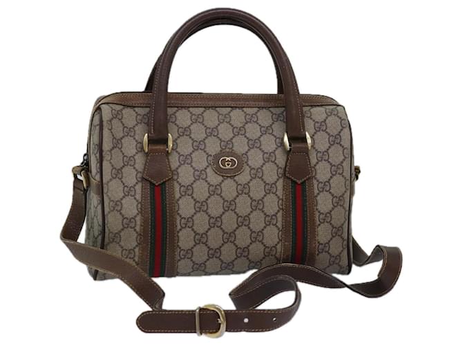 GUCCI GG Supreme Web Sherry Line Boston Bag PVC Beige 002 115 6697 Auth ep4571  ref.1425243