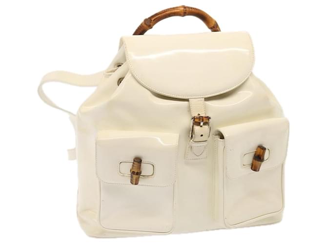 GUCCI Bamboo Backpack Patent leather White 003 2058 0016 5 Auth 75834  ref.1425253