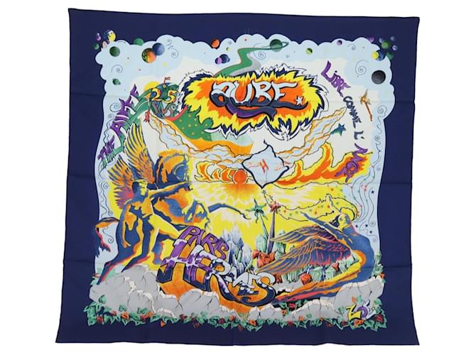 Hermès HERMES Carre 90 Scarf ""THE ALFEE AUBE LIBRE COMME L' ANGE"" Silk Auth 76384 Navy blue  ref.1425335