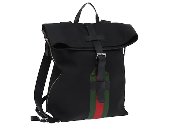 GUCCI Web Sherry Line Backpack Canvas Leather Black Red 337075 Auth bs14560 Cloth  ref.1425362