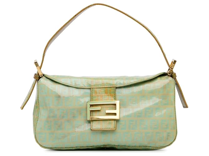 Borsa a spalla Fendi Zucchino Cristallo Verde con Doppio Patta Tela  ref.1425415