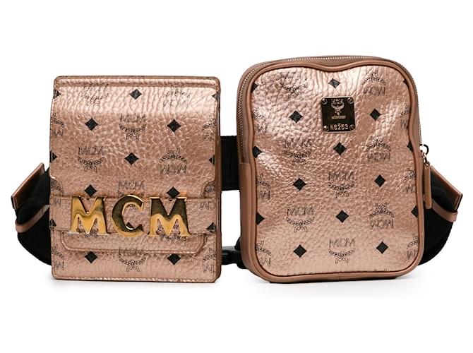 Gold MCM Visetos Modular Stark Belt Bag Golden Cloth  ref.1425417