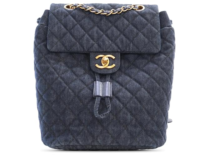 Blue Chanel Small Denim Urban Spirit Backpack Leather  ref.1425517