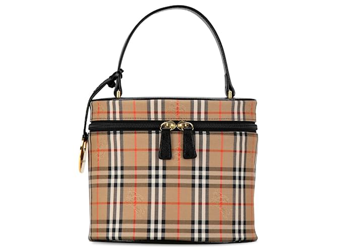 Braune Burberry Haymarket Check Kosmetiktasche Leder  ref.1425523