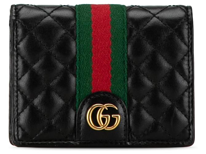 Carteira compacta trapuntada Gucci Double G Web preta Preto Couro  ref.1425536