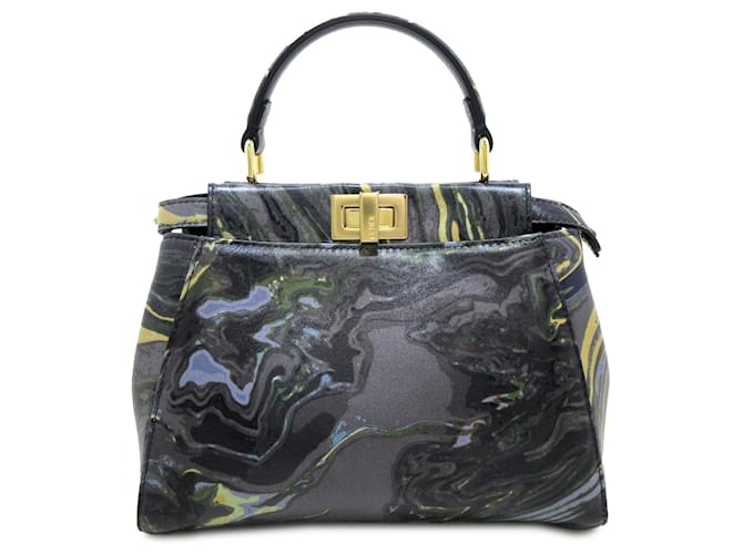 Bolso Peekaboo Mini de Nappa Marmoleado Gris de Fendi Cuero  ref.1425569