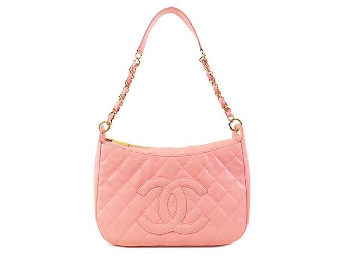 Pink Chanel CC Quilted Caviar Shoulder Bag Leather  ref.1425571