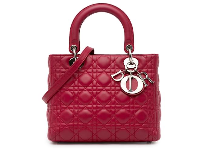 Borsa Lady Dior Cannage in pelle di agnello medio rossa Rosso ref.1425577 Joli Closet