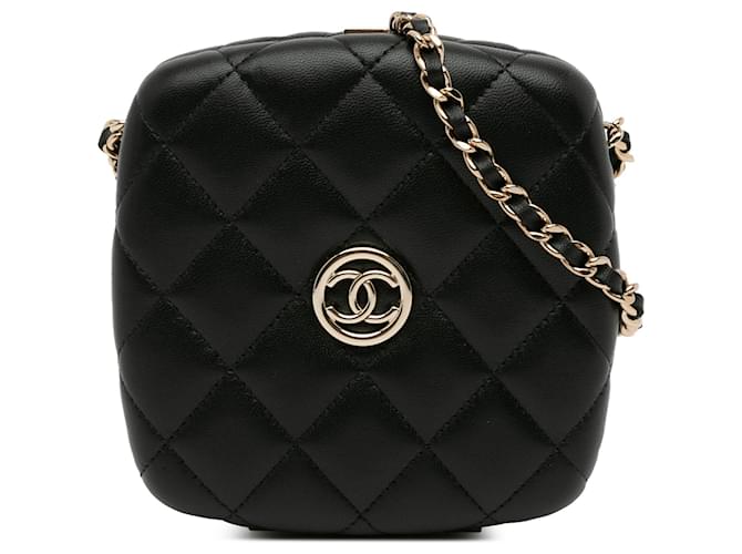 Black Chanel Quilted Lambskin Compact Vanity Case Leather ref
