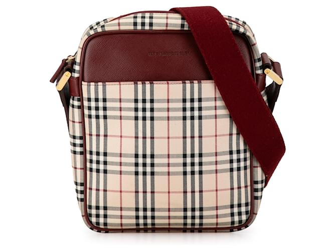 Sac bandoulière en toile à carreaux House Check marron de Burberry Cuir  ref.1425599