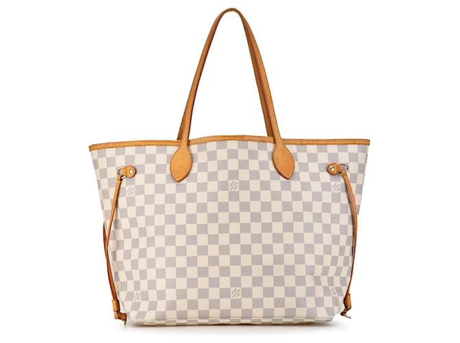 Sac tote Neverfull MM Damier Azur Louis Vuitton blanc Cuir  ref.1425609