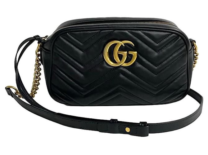 Bolso de hombro Gucci Gucci Gg Marmont de cuero negro 447632 en muy buen estado  ref.1425648