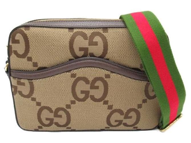 Gucci Jumbo GG Messenger Bag Canvas Shoulder Bag 675891 in Great Condition Brown Cloth  ref.1425667