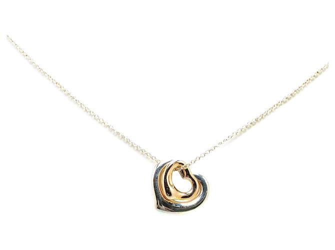 Tiffany & Co Tiffany Silver Elsa Peretti Sterling Silver Double Open Heart Pendant Necklace Silvery Metal Yellow gold  ref.1425882