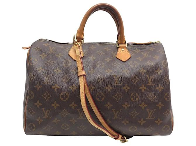 BORSA LOUIS VUITTON SPEEDY 35 M41524 CANVAS MONOGRAM + TRACOLLA Marrone Tela  ref.1425896