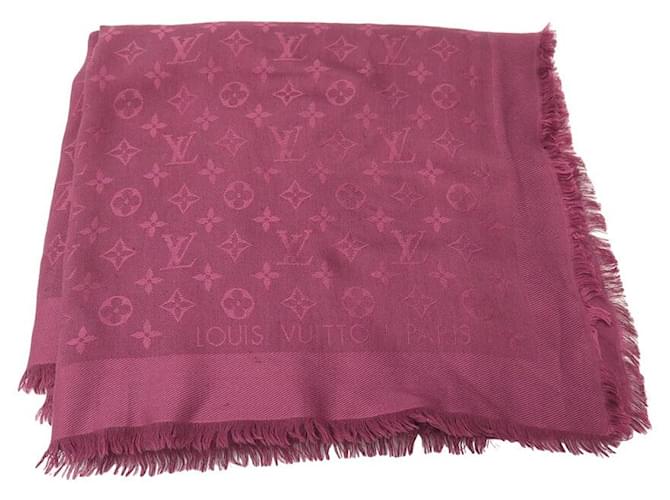 ECHARPE LOUIS VUITTON CHALE MONOGRAM BORDEAUX M71359 SOIE LAINE 140CM SHAWL Cuir  ref.1425942