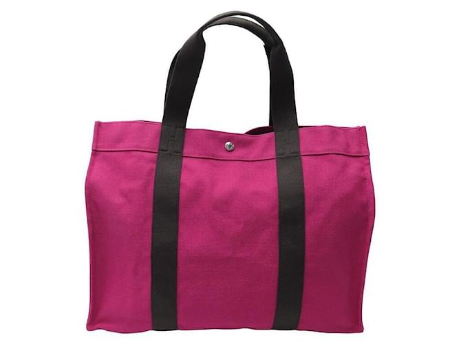 Hermès NEUF SAC A MAIN HERMES FOURRE TOUT VERTICAL TOILE FUSCHIA CABAS + POCHETTE BAG  ref.1425954