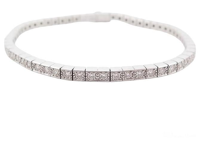 NEW CARTIER BRACELET TENNIS STRAP WHITE GOLD 18K 62 DIAMONDS 1.56CT 16CM BANGLE Silvery  ref.1425982