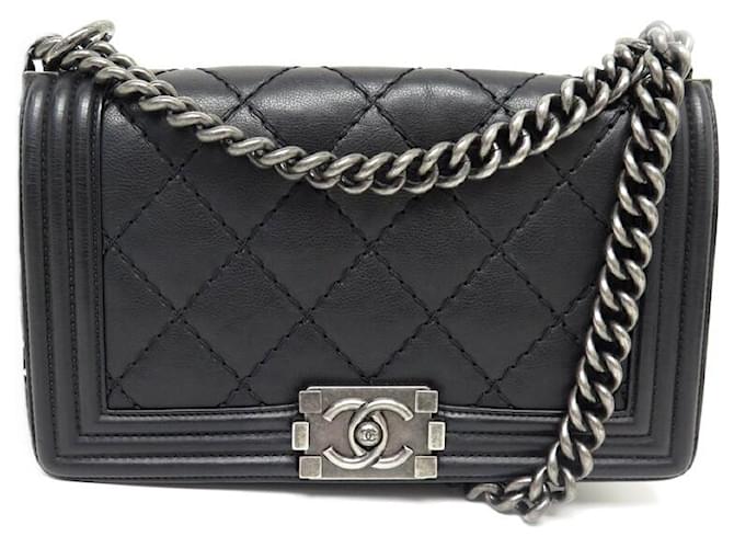 Le Boy BOLSA CHANEL BOY MÉDIA A67086 COURO PRETO COM ALÇA  ref.1425983