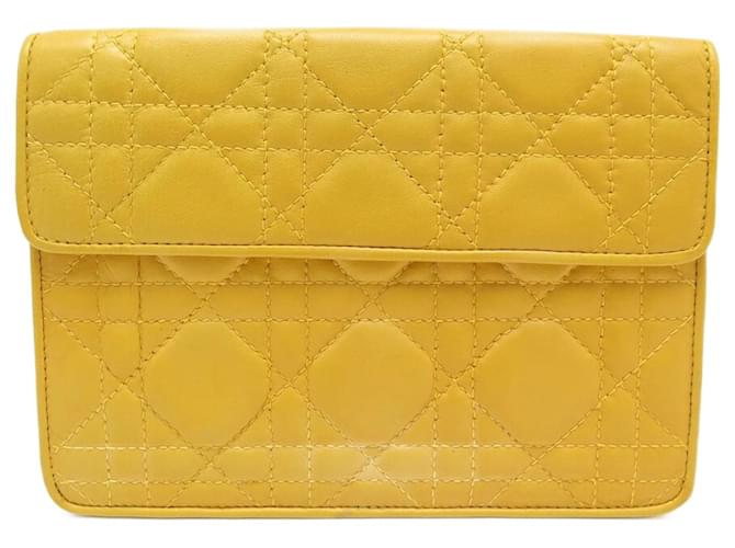 NINE CHRISTIAN DIOR HANDBAG LADY POUCH IN YELLOW CANNAGE LEATHER NEW POUCH BAG  ref.1426005