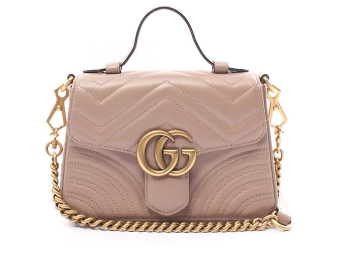 Gucci GG Marmont Mini Top Handle Bag Leather Handbag 547260 in Very Good Condition Pink  ref.1426034