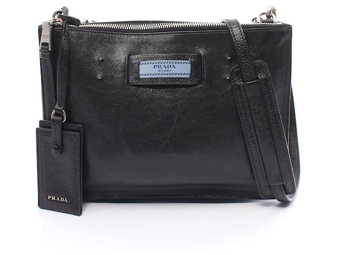 Prada Leather Double Zio Shoulder Bag Leather Shoulder Bag 1BH113 in Very Good Condition Black  ref.1426052