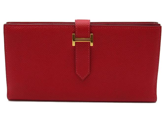 Hermès Carteira Longa de Couro Hermes Bearn Clássica em Ótimo Estado Vermelho  ref.1426063