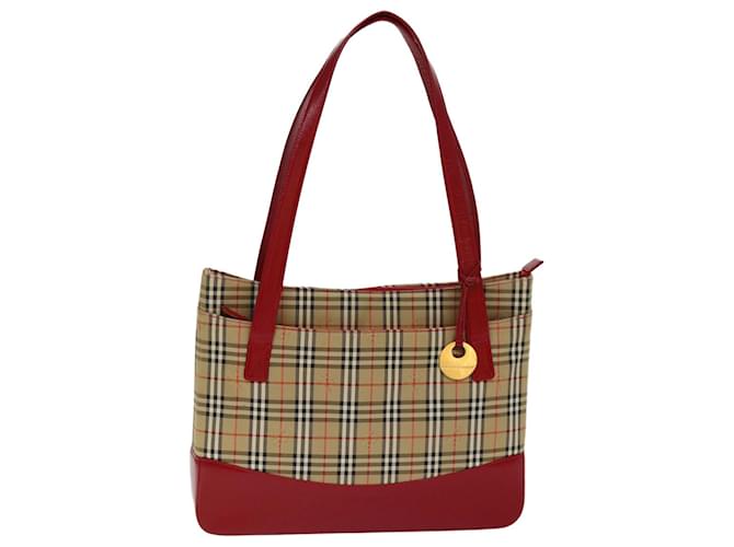 Burberry Nova Check Tote Bag aus Canvas und Leder Beige Rot Auth 77506 Leinwand  ref.1426242