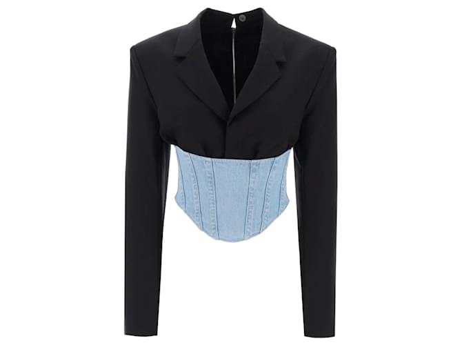 Autre Marque Dion Lee Black / Cyan Wool and Denim Float Corset Blazer  ref.1426420