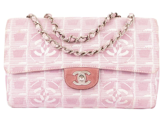 Bolso de solapa simple de la línea Travel de Chanel Rosa Lienzo  ref.1426438