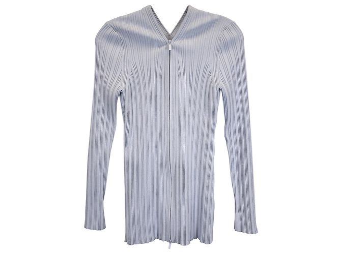 Proenza Schouler White Label Rippenstrick-Cardigan mit Reißverschluss aus hellblauer Baumwolle